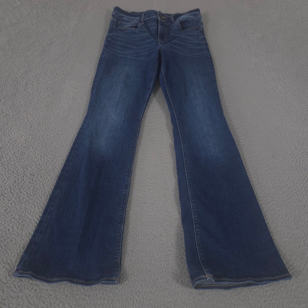 American Eagle Jeans Womens 10 Blue Hi-Rise Artist Flare Stretch‎ Double Button